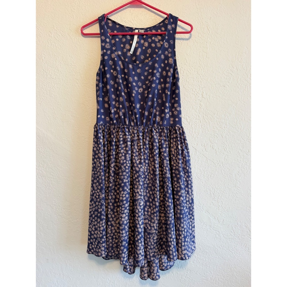 LC Lauren Conrad Navy Blue Floral Sunburst High-Low Sleeveless Dress Size 2